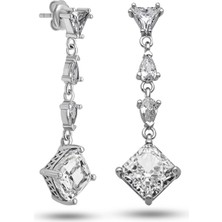 Tienda Elegante Gümüş Ice Cut Zirkon Taşlı Işıltılı Kadın Küpe
