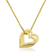 Tienda Elegante Gümüş Gold Kişiye Özel Kalpler Kolye