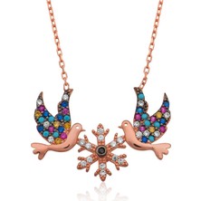 Tienda Elegante Gümüş Aşk Kuşları Bayan Kolye