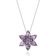 Tienda Elegante Gümüş Lila Lotus Çiçeği Kadın Kolye