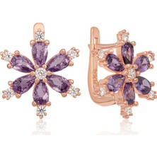 Tienda Elegante Gümüş Mor Lotus Çiçeği Kadın Küpe
