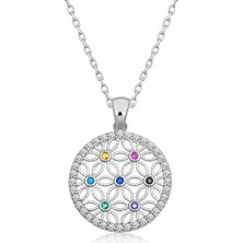 Tienda Elegante Gümüş Renkli Taşlı Yaşam Çiçeği Kadın Kolye