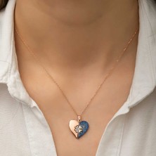 Tienda Elegante ​Gümüş Rose Kalpli Yonca Bayan Kolye