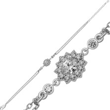 Tienda Elegante Gümüş Çiçek Motifli Zirkon Taşlı Kadın Bileklik