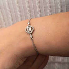Tienda Elegante Gümüş Yonca Baget Taşlı Kadın Bileklik