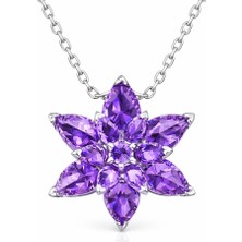 Tienda Elegante Gümüş Mor Lotus Çiçeği Bayan Kolye