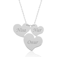 Tienda Elegante Gümüş Üç Kalp İsimli Bayan Kolye