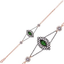 Tienda Elegante Gümüş Rose Yeşil Taşlı Otantik Bayan Bileklik