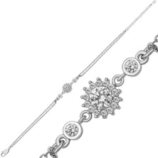 Tienda Elegante Gümüş Yuvarlak Zirkon Taşlı Kadın Bileklik
