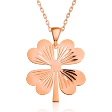 Tienda Elegante Gümüş Rose Dört Yaprak Rose Yonca Bayan Kolye