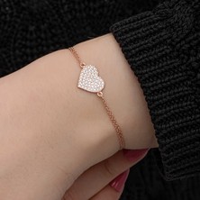 Tienda Elegante Gümüş Rose Kalp Kadın Bileklik