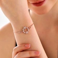 Tienda Elegante Gümüş Rose Beyaz Çiçek Kadın Bileklik