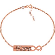 Tienda Elegante Gümüş Rose Kişiye Özel Sonsuzluk Kalp İsimli Bayan Bileklik