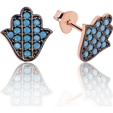 Tienda Elegante Gümüş Firuze Taşlı Fatma Ana Eli Çivili Küpe