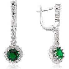 Tienda Elegante Gümüş Yeşil Çiçek Sallantılı Küpe