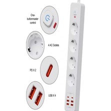 Hace Bazaar Termal Akım Korumalı 4’lü Priz 4x USB 2x Type-C Çıkışlı Grup Priz Çoğaltıcı (3500W) -H