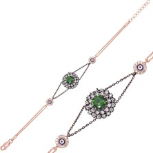 Tienda Elegante Gümüş Rose Yeşil Taşlı Otantik Bayan Bileklik