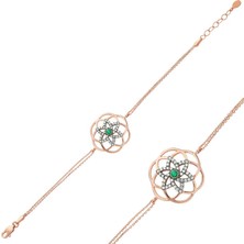 Tienda Elegante Gümüş Rose Yaşam Çiçeği Bayan Bileklik