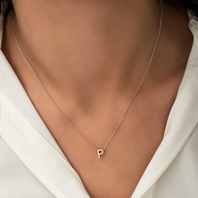 Tienda Elegante Gümüş Rose 3 Boyutlu P Harf Bayan Kolye
