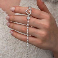 Tienda Elegante Gümüş Zirkon Taşlı Kalpli Kadın Bileklik
