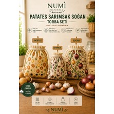 NUMI Naturals Patates, Soğan ve Sarımsak Saklama Torbası Seti – %100 Pamuk Nefes Alan Sebze Saklama Çantası (3'lü Set)