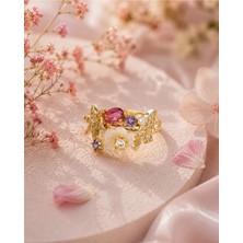 Masal Bahçesi Taşlı Özel Tasarım Yüzük - Ayarlanabilir (Gold Renk)