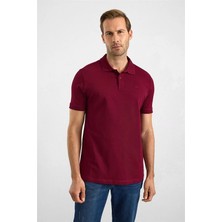 Süvari Koyu Bordo Slim Düz Nakışlı Pike Düğmeli Polo Yaka Tişört