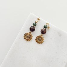 Vesce Atelier Tibet Akik Kanada Yeşimi Çiçek Doğaltaşküpe