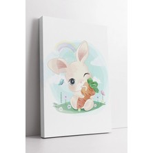 Mushen Studio Tavşan Çizimli Çocuk Odası  Havuçlu Sevimli Bahar Temalı Pastel Duvar Sanatı Kanvas Tablo Duvar Deko