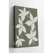 Mushen Studio Yeşil Zemin Üzerinde Beyaz Yaprak Desenli Minimalist Doğa Ilhamlı Modern Boho Dekoratif Kanvas Tablo
