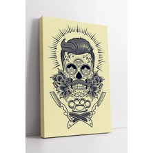 Mushen Studio Sugar Skull Berber Temalı  Retro Tarz Erkek Kuaförü Duvar Dekoru Kanvas Tablo Duvar Dekoru Salon Ofi