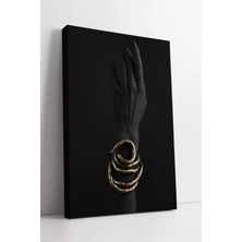 Mushen Studio Siyah El Üzerinde Altın Spiral Bileklik Detaylı Minimal Lüks Modern Sanat Kanvas Duvar Dekoru Kanvas