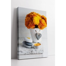 Mushen Studio Sarı Çiçek Aranjmanı ve Mum Detaylı Sakin Atmosfer Sunan Minimalist Dekor Kanvas Tablo Duvar Dekoru