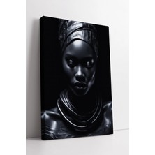 Mushen Studio Parlak Siyah Afro Kadın Minimal Profil Tasarımı Modern Dijital Estetik  Dekoru Kanvas Tablo Duvar De