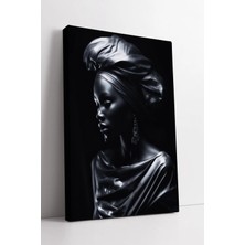 Mushen Studio Gümüş Işıltılı Asil Kadın Portresi Afro Elegans Tasarım Modern  Duvar Dekoru Kanvas Tablo Duvar Deko