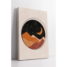 Mushen Studio Gece Manzaralı Minimal Ay ve Dağlar  – Boho Tarz Soyut Duvar Dekoru, Estetik Ev Sanatı Kanvas Tablo