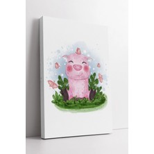 Mushen Studio Pembe Sevimli Domuz Çizimi  Bebek Çocuk Odası Için Şirin Modern Duvar Aksesuarı Kanvas Tablo Duvar D