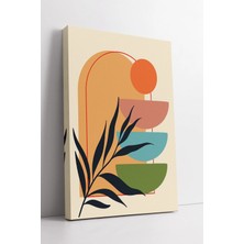 Mushen Studio Turuncu Güneş ve Yeşil Mavi Soyut Yarım Daire Desenli Modern Boho Bitkisel Tarz Kanvas Tablo Duvar D