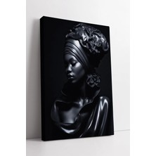 Mushen Studio Siyah Metalik Işıltılı Afro Kadın Sanat Portresi Premium Estetik Modern  Dekoru Kanvas Tablo Duvar D