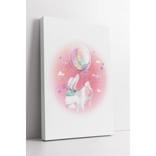 Mushen Studio Balonlu Tavşan Çocuk Odası  Pembe Arka Plan Çiçekli Neşeli Dekoratif Sanat Kanvas Tablo Duvar Dekoru
