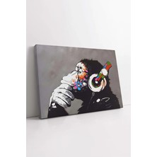 Mushen Studio Banksy Maymun Grafiti , Müzik Dinleyen Maymun Tablo, Kulaklık Takan Maymun Kanvas Kanvas Tablo Duvar