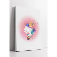 Mushen Studio Renkli Unicorn Çocuk Odası  Çiçekli Masal Temalı Pembe Arka Plan Dekoratif Sanat Kanvas Tablo Duvar