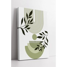 Mushen Studio Yeşil Yaprak ve Çizgisel Geometrik Desenli Modern Minimal Boho Tarzında Dekoratif Kanvas Tablo Duvar