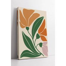 Mushen Studio Turuncu Yeşil Tonlarda Soyut Çiçek Desenli Minimalist Modern Boho Tarz Dekoratif Kanvas Tablo Duvar