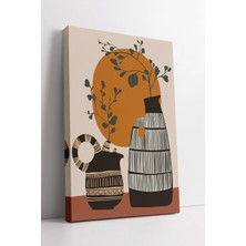 Mushen Studio Kahverengi Vazo Desenli Turuncu Güneşli Minimalist Boho Tarz Modern Dekoratif Kanvas Tablo Duvar Dek