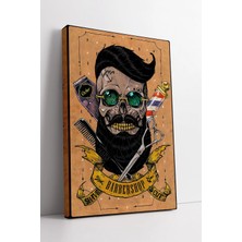 Mushen Studio Vintage Barber Shop Kafatası ve Tıraş Aletleri Temalı Erkek Kuaför Dekoratif Kanvas Tablo Duvar Deko