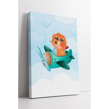 Mushen Studio Uçaklı Sevimli Dinozor Çocuk Odası Gökyüzü Temalı Modern Eğlenceli Dekoratif Kanvas Tablo Duvar Deko