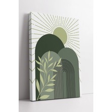 Mushen Studio Yeşil Güneş ve Yaprak Desenli Boho Minimal Tarzda Doğal Modern Dekoratif Kanvas Tablo Duvar Dekoru S