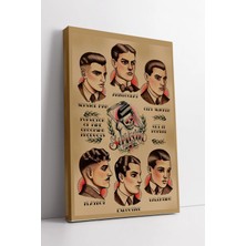 Mushen Studio Vintage Barber Hair Style Chart  Klasik Erkek Saç Modelleri Retro Berber Dekoru Kanvas Tablo Duvar D