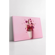 Mushen Studio Pembe Arka Plan Çiçek Kompozisyonu Minimal Saksı Içinde Renkli Çiçekler Dekoratif Kanvas Tablo Duvar